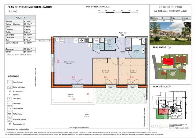 appartement à vendre - 3 pièces - 67.07 m2 - ESTRABLIN - 38 - RHONE-ALPES - Century 21 Immobilier Batigimm