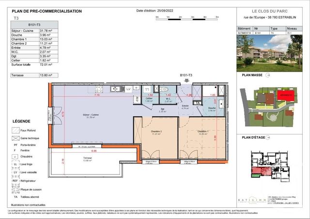 appartement à vendre - 3 pièces - 72.01 m2 - ESTRABLIN - 38 - RHONE-ALPES - Century 21 Immobilier Batigimm