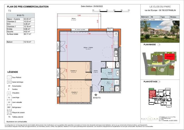 appartement à vendre - 3 pièces - 69.21 m2 - ESTRABLIN - 38 - RHONE-ALPES - Century 21 Immobilier Batigimm