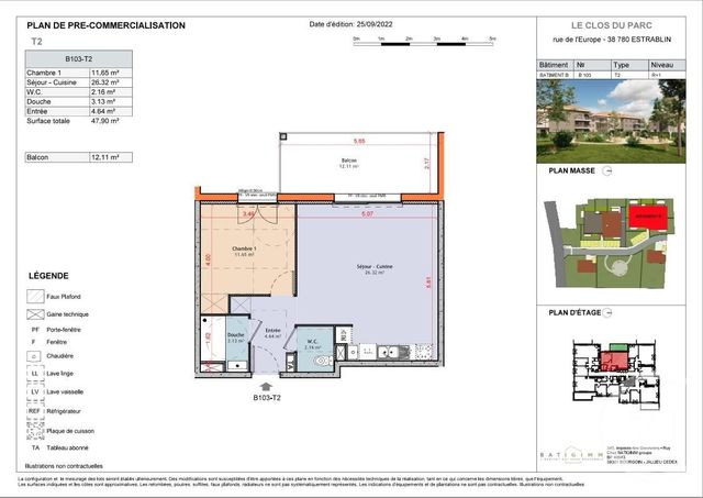 appartement à vendre - 2 pièces - 47.9 m2 - ESTRABLIN - 38 - RHONE-ALPES - Century 21 Immobilier Batigimm