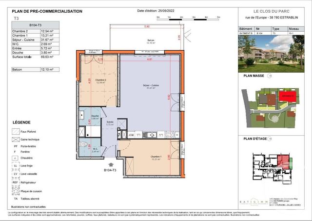appartement à vendre - 3 pièces - 69.77 m2 - ESTRABLIN - 38 - RHONE-ALPES - Century 21 Immobilier Batigimm