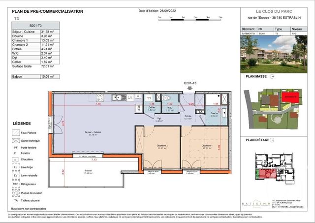 appartement à vendre - 3 pièces - 72.01 m2 - ESTRABLIN - 38 - RHONE-ALPES - Century 21 Immobilier Batigimm