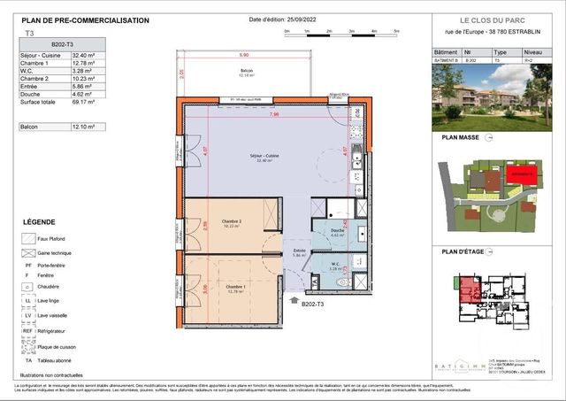 appartement à vendre - 3 pièces - 69.21 m2 - ESTRABLIN - 38 - RHONE-ALPES - Century 21 Immobilier Batigimm