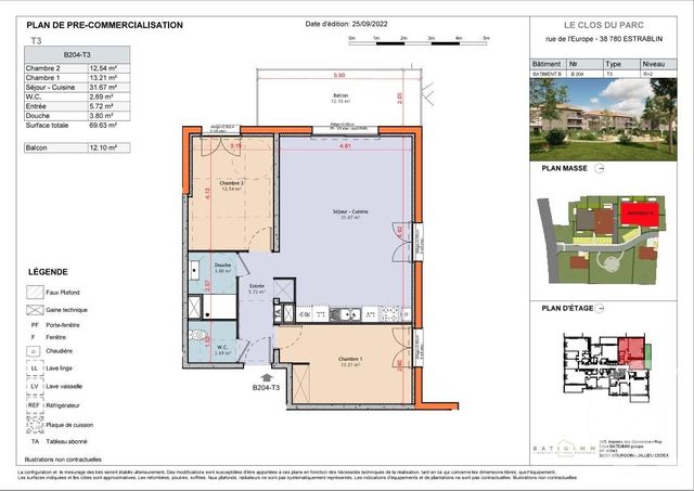 appartement à vendre - 3 pièces - 69.67 m2 - ESTRABLIN - 38 - RHONE-ALPES - Century 21 Immobilier Batigimm