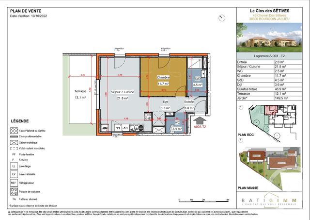 appartement à vendre - 2 pièces - 46.9 m2 - BOURGOIN JALLIEU - 38 - RHONE-ALPES - Century 21 Immobilier Batigimm