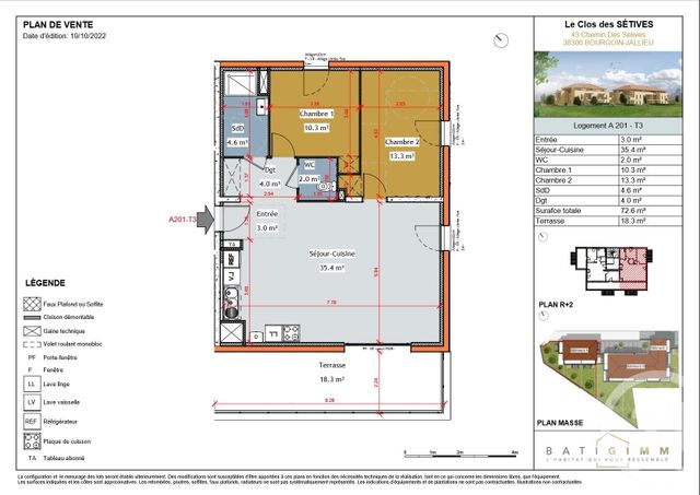 appartement à vendre - 3 pièces - 72.6 m2 - BOURGOIN JALLIEU - 38 - RHONE-ALPES - Century 21 Immobilier Batigimm