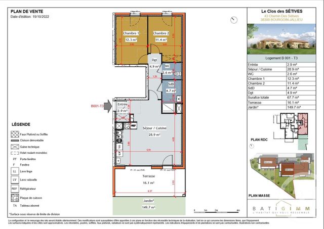 appartement à vendre - 3 pièces - 67.7 m2 - BOURGOIN JALLIEU - 38 - RHONE-ALPES - Century 21 Immobilier Batigimm