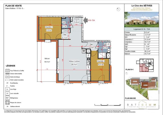 appartement à vendre - 3 pièces - 68.7 m2 - BOURGOIN JALLIEU - 38 - RHONE-ALPES - Century 21 Immobilier Batigimm