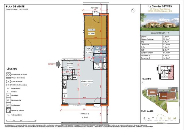 appartement à vendre - 2 pièces - 51.7 m2 - BOURGOIN JALLIEU - 38 - RHONE-ALPES - Century 21 Immobilier Batigimm