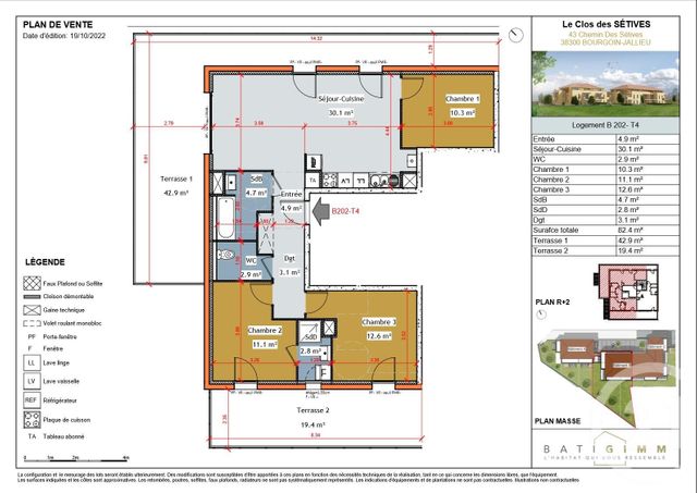 appartement à vendre - 4 pièces - 82.4 m2 - BOURGOIN JALLIEU - 38 - RHONE-ALPES - Century 21 Immobilier Batigimm