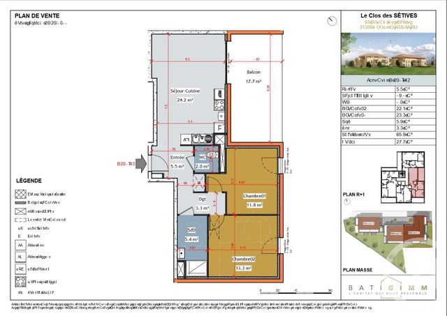 appartement à vendre - 3 pièces - 65.4 m2 - BOURGOIN JALLIEU - 38 - RHONE-ALPES - Century 21 Immobilier Batigimm