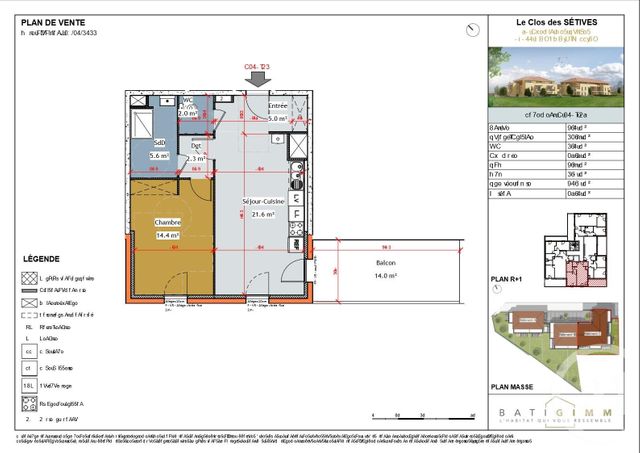 appartement à vendre - 2 pièces - 50.9 m2 - BOURGOIN JALLIEU - 38 - RHONE-ALPES - Century 21 Immobilier Batigimm