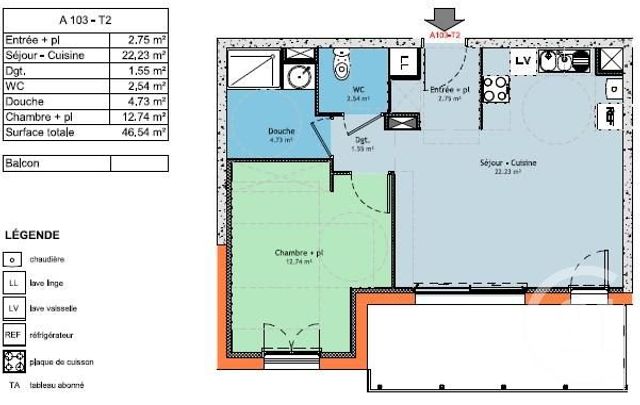 Appartement T2 à vendre - 2 pièces - 46.54 m2 - BOURGOIN JALLIEU - 38 - RHONE-ALPES - Century 21 Immobilier Batigimm