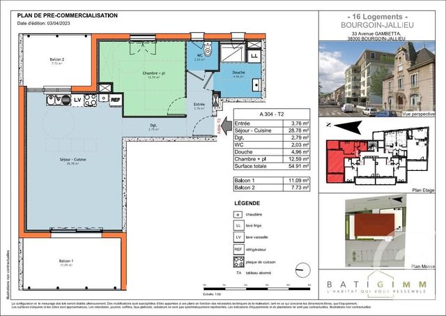 Afficher la photo en grand Appartement T2 à vendre - 2 pièces - 54.91 m2 - BOURGOIN JALLIEU - 38 - RHONE-ALPES - Century 21 Immobilier Batigimm
