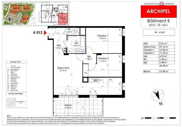 Appartement T3 à vendre - 3 pièces - 65.48 m2 - LA VERPILLIERE - 38 - RHONE-ALPES - Century 21 Immobilier Batigimm
