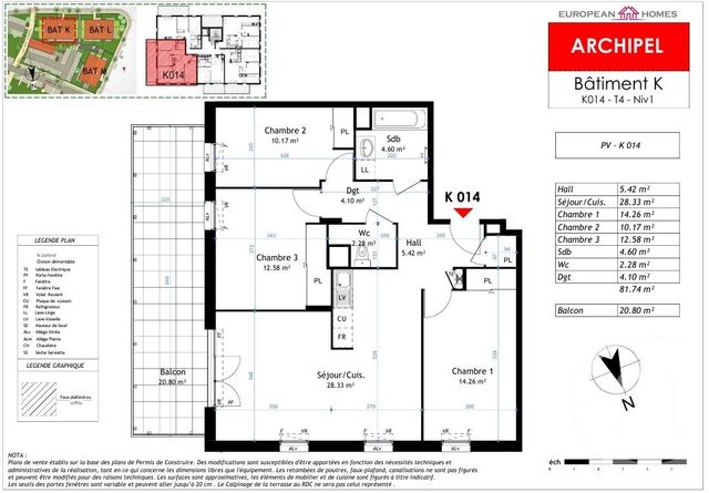 Appartement T4 à vendre - 4 pièces - 81.74 m2 - LA VERPILLIERE - 38 - RHONE-ALPES - Century 21 Immobilier Batigimm