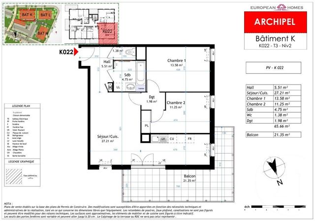 Appartement T3 à vendre - 3 pièces - 65.66 m2 - LA VERPILLIERE - 38 - RHONE-ALPES - Century 21 Immobilier Batigimm