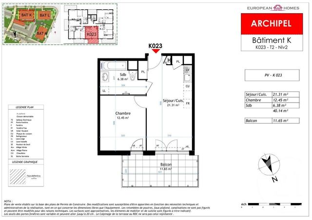 Appartement T2 à vendre - 2 pièces - 40.14 m2 - LA VERPILLIERE - 38 - RHONE-ALPES - Century 21 Immobilier Batigimm